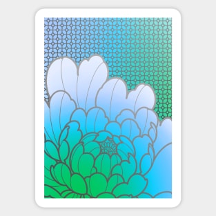 blue green peony flower and geometric pattern Sticker